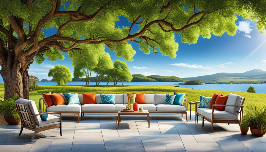 An enticing image that showcases a modern, inviting patio adorned with sleek Home Depot outdoor chairs